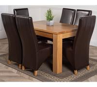 Thats Furniture Dakot 127 x 82cm Oak Small Dining Table & 6 Lola Leather Chairs in Brown | Size: 127 x 82 cm Thats Furniture Brown 127 x 82 cm