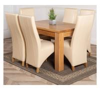 Thats Furniture Dakot 127 x 82cm Oak Small Dining Table & 6 Lola Leather Chairs in Cream | Size: 127 x 82 cm Thats Furniture Cream 127 x 82 cm