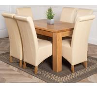 Thats Furniture Dakot 127 x 82cm Oak Small Dining Table & 6 Montana Leather Chairs in Cream | Size: 127 x 82 cm Thats Furniture Cream 127 x 82 cm