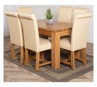 Thats Furniture Dakot 127 x 82cm Oak Small Dining Table & 6 Washington Leather Chairs in Cream | Size: 127 x 82 cm Thats Furniture Cream 127 x 82 cm