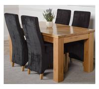 Thats Furniture Dakot 152 x 87cm Medium Oak Dining Table & 4 Lola Fabric Chairs in Black | Size: 152 x 87 cm Thats Furniture Black 152 x 87 cm