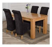 Thats Furniture Dakot 152 x 87cm Medium Oak Dining Table & 4 Montana Fabric Chairs in Black | Size: 152 x 87 cm Thats Furniture Black 152 x 87 cm