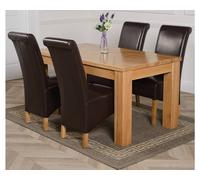 Thats Furniture Dakot 152 x 87cm Medium Oak Dining Table & 4 Montana Leather Chairs in Brown | Size: 152 x 87 cm Thats Furniture Brown 152 x 87 cm
