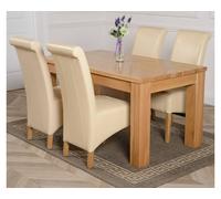 Thats Furniture Dakot 152 x 87cm Medium Oak Dining Table & 4 Montana Leather Chairs in Cream | Size: 152 x 87 cm Thats Furniture Cream 152 x 87 cm