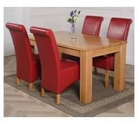 Thats Furniture Dakot 152 x 87cm Medium Oak Dining Table & 4 Montana Leather Chairs in Red | Size: 152 x 87 cm Thats Furniture Red 152 x 87 cm