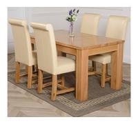 Thats Furniture Dakot 152 x 87cm Medium Oak Dining Table & 4 Washington Leather Chairs in Cream | Size: 152 x 87 cm Thats Furniture Cream 152 x 87 cm