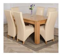 Thats Furniture Dakot 152 x 87cm Medium Oak Dining Table & 6 Lola Leather Chairs in Cream | Size: 152 x 87 cm Thats Furniture Cream 152 x 87 cm