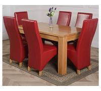 Thats Furniture Dakot 152 x 87cm Medium Oak Dining Table & 6 Lola Leather Chairs in Red | Size: 152 x 87 cm Thats Furniture Red 152 x 87 cm