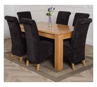 Thats Furniture Dakot 152 x 87cm Medium Oak Dining Table & 6 Montana Fabric Chairs in Black | Size: 152 x 87 cm Thats Furniture Black 152 x 87 cm
