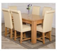 Thats Furniture Dakot 152 x 87cm Medium Oak Dining Table & 6 Washington Leather Chairs in Cream | Size: 152 x 87 cm Thats Furniture Cream 152 x 87 cm