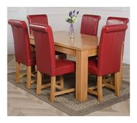 Thats Furniture Dakot 152 x 87cm Medium Oak Dining Table & 6 Washington Leather Chairs in Red | Size: 152 x 87 cm Thats Furniture Red 152 x 87 cm