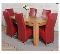 Thats Furniture Dakot 182 x 92cm Oak Large Dining Table & 6 Lola Leather Chairs in Red | Size: 182 x 92 cm Thats Furniture Red 182 x 92 cm