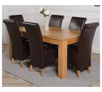 Thats Furniture Dakot 182 x 92cm Oak Large Dining Table & 6 Montana Leather Chairs in Brown | Size: 182 x 92 cm Thats Furniture Brown 182 x 92 cm