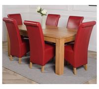 Thats Furniture Dakot 182 x 92cm Oak Large Dining Table & 6 Montana Leather Chairs in Red | Size: 182 x 92 cm Thats Furniture Red 182 x 92 cm