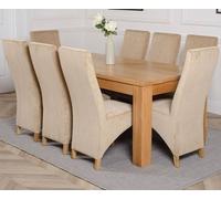 Thats Furniture Dakot 182 x 92cm Oak Large Dining Table & 8 Lola Fabric Chairs in Beige | Size: 182 x 92 cm Thats Furniture Beige 182 x 92 cm