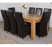 Thats Furniture Dakot 182 x 92cm Oak Large Dining Table & 8 Lola Leather Chairs in Black | Size: 182 x 92 cm Thats Furniture Black 182 x 92 cm