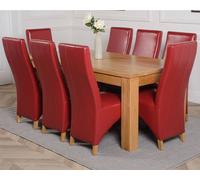 Thats Furniture Dakot 182 x 92cm Oak Large Dining Table & 8 Lola Leather Chairs in Red | Size: 182 x 92 cm Thats Furniture Red 182 x 92 cm