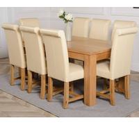 Thats Furniture Dakot 182 x 92cm Oak Large Dining Table & 8 Washington Leather Chairs in Cream | Size: 182 x 92 cm Thats Furniture Cream 182 x 92 cm