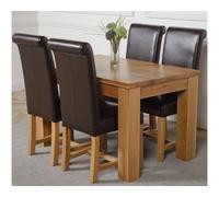 That's Furniture Dakota 127 X 82 Cm Chunky Oak Small Dining Table And 4 Chairs Dining Set With Washington Brown Leather Chairs