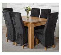 That's Furniture Dakota 127 X 82 Cm Chunky Oak Small Dining Table And 6 Chairs Dining Set With Lola Black Fabric Chairs