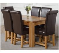 That's Furniture Dakota 127 X 82 Cm Chunky Oak Small Dining Table And 6 Chairs Dining Set With Washington Brown Leather Chairs