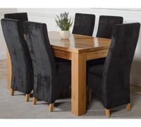 That's Furniture Dakota 152 X 87 Cm Chunky Medium Oak Dining Table And 6 Chairs Dining Set With Lola Black Fabric Chairs