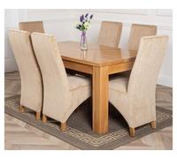 That's Furniture Dakota 152 X 87 Cm Chunky Medium Oak Dining Table And 6 Chairs Dining Set With Lola Beige Fabric Chairs