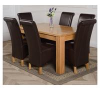 That's Furniture Dakota 152 X 87 Cm Chunky Medium Oak Dining Table And 6 Chairs Dining Set With Montana Brown Leather Chairs