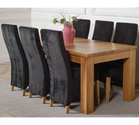 That's Furniture Dakota 182 X 92 Cm Chunky Oak Large Dining Table And 6 Chairs Dining Set With Lola Black Fabric Chairs