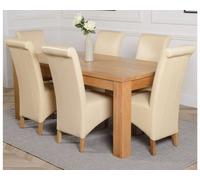 That's Furniture Dakota 182 X 92 Cm Chunky Oak Large Dining Table And 6 Chairs Dining Set With Montana Ivory Leather Chairs