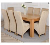 That's Furniture Dakota 182 X 92 Cm Chunky Oak Large Dining Table And 8 Chairs Dining Set With Lola Beige Fabric Chairs
