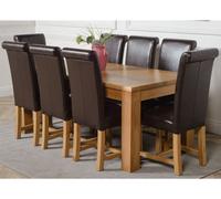 That's Furniture Dakota 182 X 92 Cm Chunky Oak Large Dining Table And 8 Chairs Dining Set With Washington Brown Leather Chairs