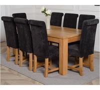 That's Furniture Dakota 182 X 92 Cm Chunky Oak Large Dining Table And 8 Chairs Dining Set With Washington Black Fabric Chairs