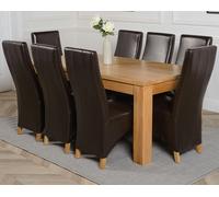 That's Furniture Dakota Large Oak Dining Table with Lola Leather Chairs - 8 chairs - Brown