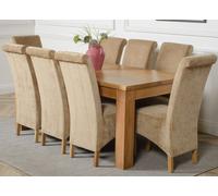 That's Furniture Dakota Large Oak Dining Table with Montana Fabric Chairs - 8 chairs - Beige