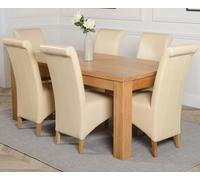 That's Furniture Dakota Large Oak Dining Table with Montana Leather Chairs - 6 chairs - Ivory