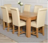 That's Furniture Dakota Large Oak Dining Table with Washington Leather Chairs - 6 chairs - Black