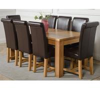 That's Furniture Dakota Large Oak Dining Table with Washington Leather Chairs - 8 chairs - Brown