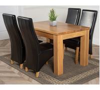 That's Furniture Dakota Medium Oak Dining Table with Lola Leather Chairs - 152x87x77cm - 4 chairs - Black