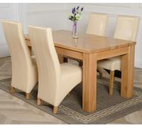 That's Furniture Dakota Medium Oak Dining Table with Lola Leather Chairs - 4 chairs - Ivory