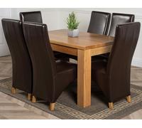 That's Furniture Dakota Medium Oak Dining Table with Lola Leather Chairs - 6 chairs - Brown
