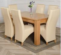 That's Furniture Dakota Medium Oak Dining Table with Lola Leather Chairs - 6 chairs - Ivory