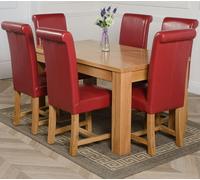 That's Furniture Dakota Medium Oak Dining Table with Washington Leather Chairs - 6 chairs - Burgundy