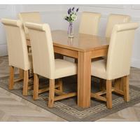 That's Furniture Dakota Medium Oak Dining Table with Washington Leather Chairs - 6 chairs - Ivory