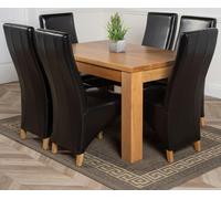 That's Furniture Dakota Small Oak Dining Table with Lola Leather Chairs - 127x82x77cm - 6 chairs - Black
