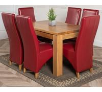 That's Furniture Dakota Small Oak Dining Table with Lola Leather Chairs - 127x82x77cm - 6 chairs - Burgundy