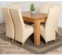 That's Furniture Dakota Small Oak Dining Table with Lola Leather Chairs - 127x82x77cm - 6 chairs - Ivory