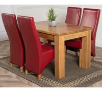 That's Furniture Dakota Small Oak Dining Table with Lola Leather Chairs - 4 chairs - Burgundy
