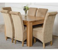 That's Furniture Dakota Small Oak Dining Table with Montana Fabric Chairs - 6 chairs - Beige