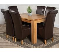 That's Furniture Dakota Small Oak Dining Table with Montana Leather Chairs - 6 chairs - Brown